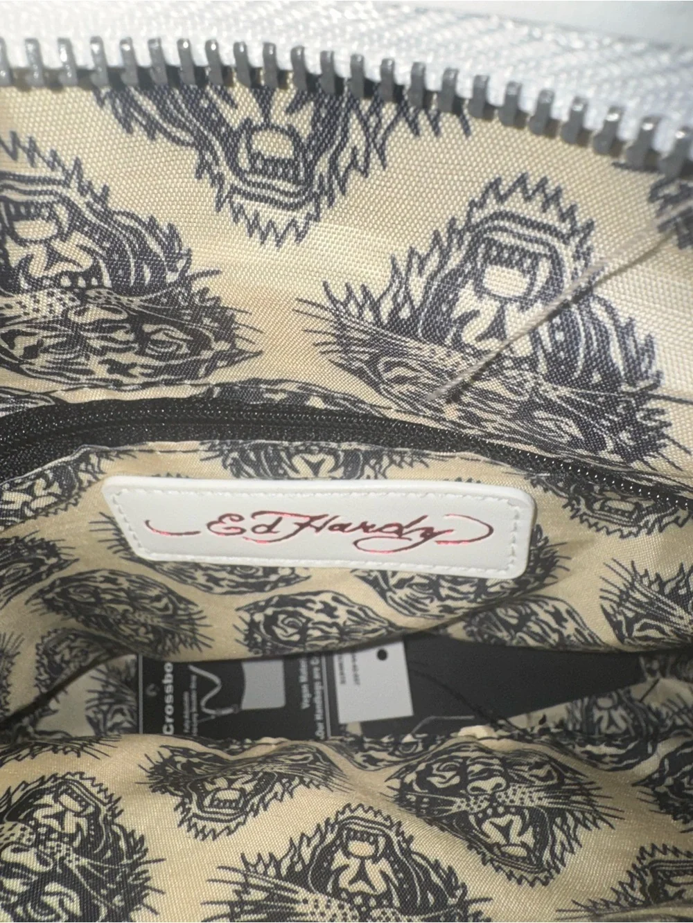Ed Hardy White Pink Floral Skull Crossbody Bag with Black Strap (Cross Posted)